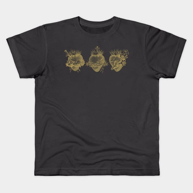 Three Hearts of Jesus, Mary and Joseph (Gold) Kids T-Shirt by TheCatholicMan